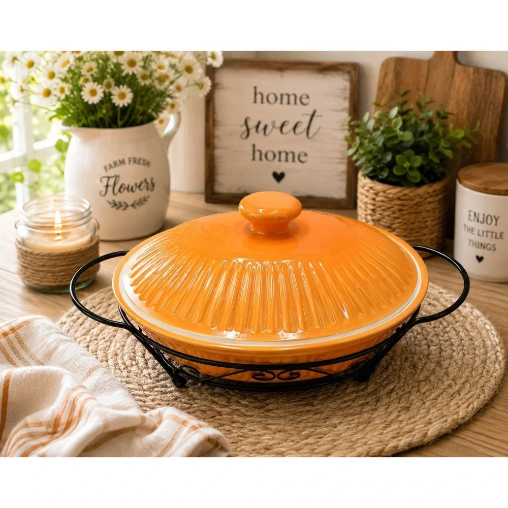 Temp-tations by Tara Butternut Squash Serving Dish Casserole Metal Holder
